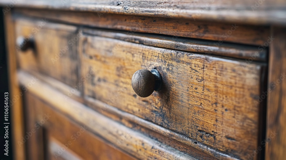 Close-up of rustic wooden drawer with knob. Close-up of rustic wooden drawer with knob.