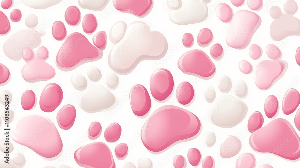Seamless pattern of pink and white paw prints on a white background. Seamless pattern of pink and white paw prints on a white background.