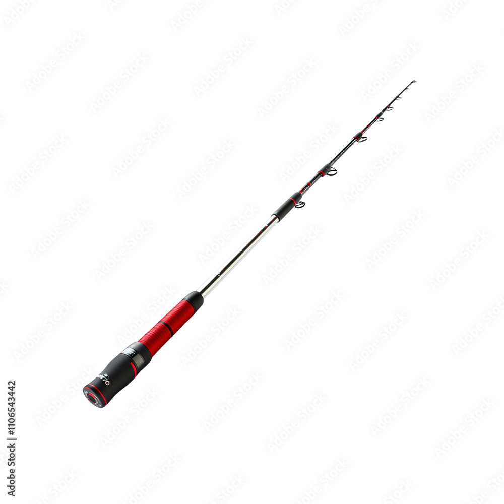 Red and Black Telescopic Fishing Rod Isolated on White Background Red and Black Telescopic Fishing Rod Isolated on White Background