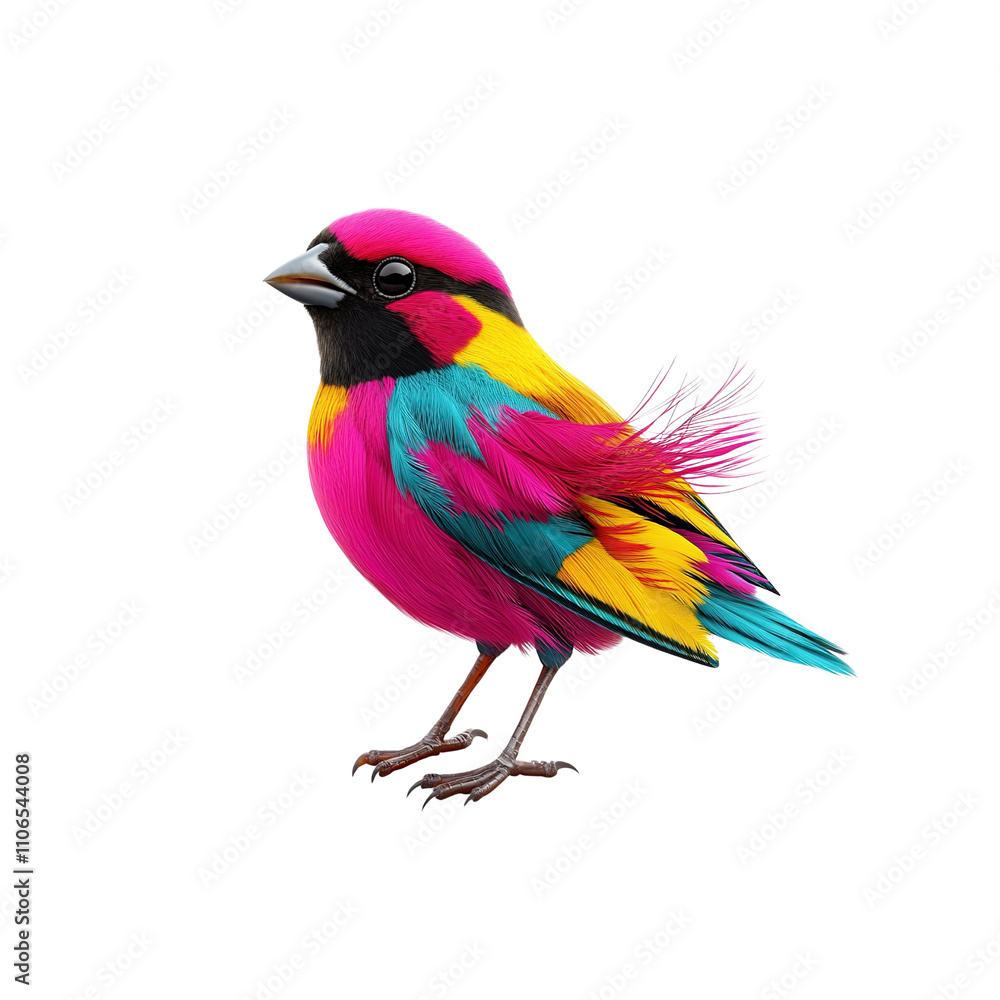 Fototapeta premium Vibrant Rainbow Bird Colorful Avian Artwork on White Background