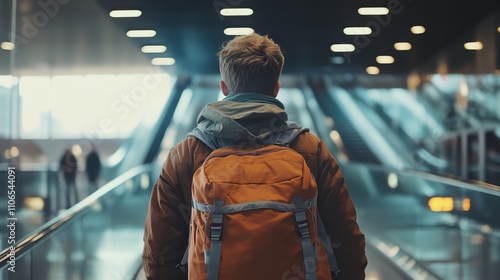 Wallpaper Mural A man walks through a modern airport terminal with a backpack. Torontodigital.ca