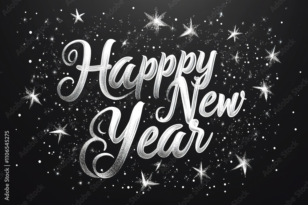 A Chic New Year's Illustration Silver Calligraphy and Minimalist Design A Chic New Year's Illustration Silver Calligraphy and Minimalist Design