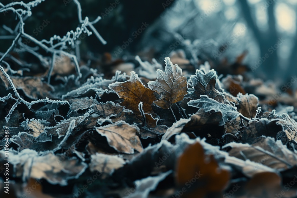 Winter's Embrace A Close-Up of Frosty Leaves Winter's Embrace A Close-Up of Frosty Leaves