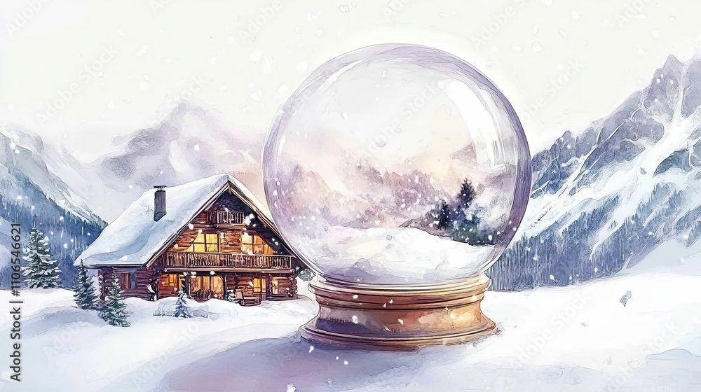 Winter Wonderland Snow Globe Cabin Mountain Scene Winter Wonderland Snow Globe Cabin Mountain Scene