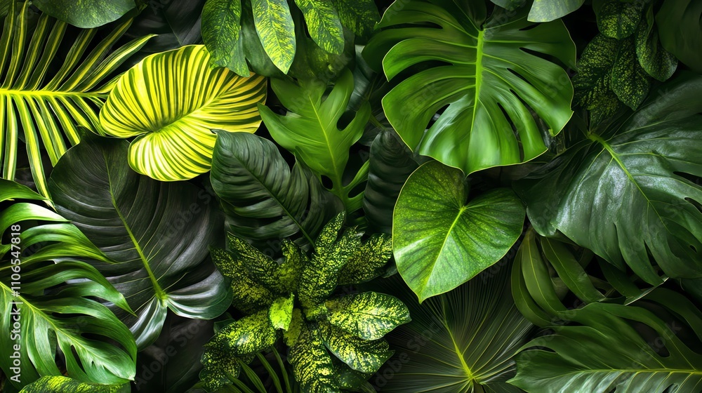 custom made wallpaper toronto digitalA close up of tropical green leaves.