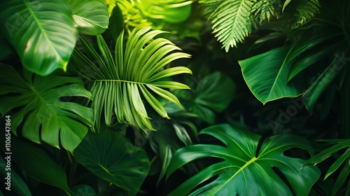 Lush green tropical foliage.