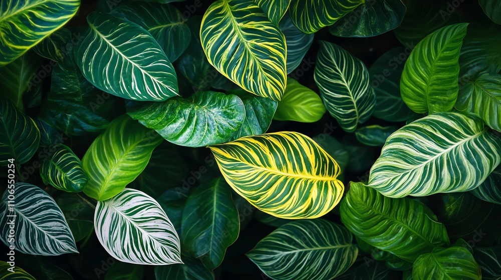 custom made wallpaper toronto digitalClose up of tropical leaves with various shades of green and yellow.