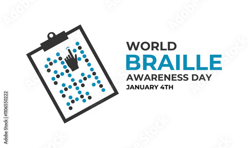 vector graphic of World Braille Day january 4th. Blind braille for reading a book. Banner poster, flyer and background design template. Vector illustration. Eps 10.