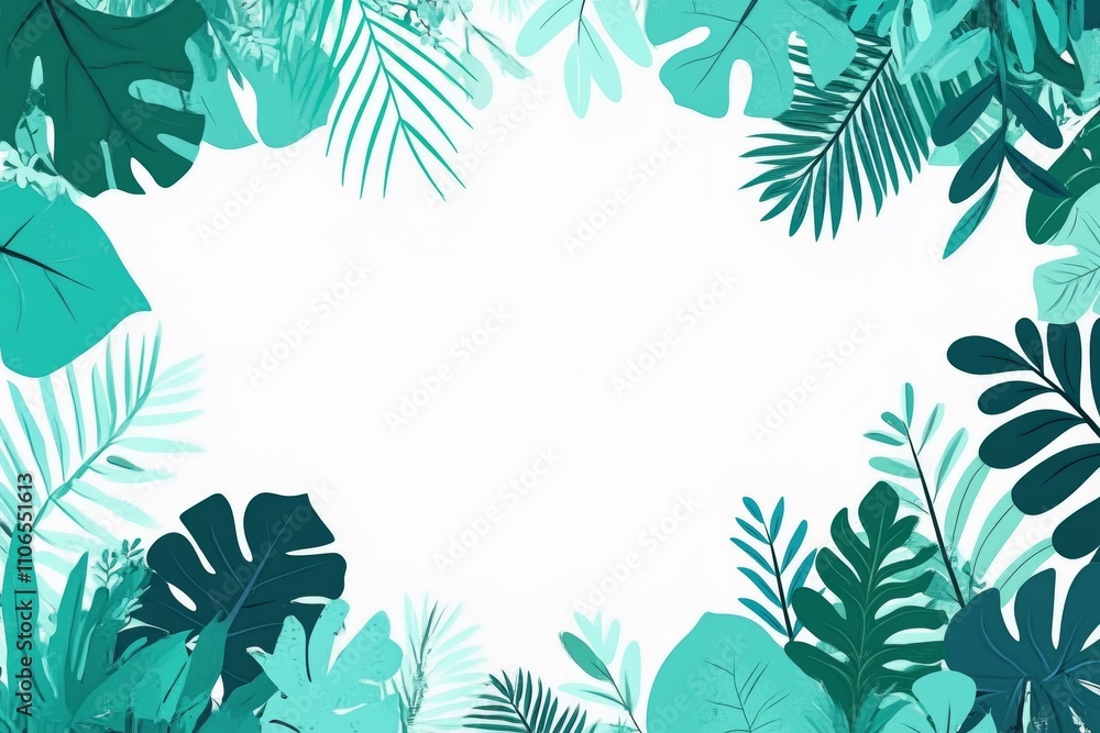 Tropical Summer Background Design with Colorful Leaves and Botanical Elements Tropical Summer Background Design with Colorful Leaves and Botanical Elements