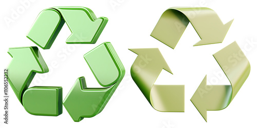 Green Recycling Symbols with Arrows and Transparent Background