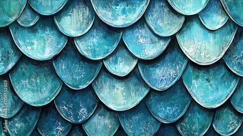 Wallpaper Mural Abstract Teal Scale Pattern:  Textured, Overlapping, and Painted Design Torontodigital.ca