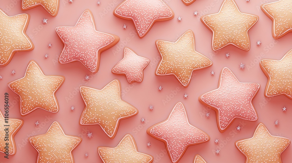 Pink and Peach Star-Shaped Sugar Cookies with Sprinkles on a Pink Background Pink and Peach Star-Shaped Sugar Cookies with Sprinkles on a Pink Background