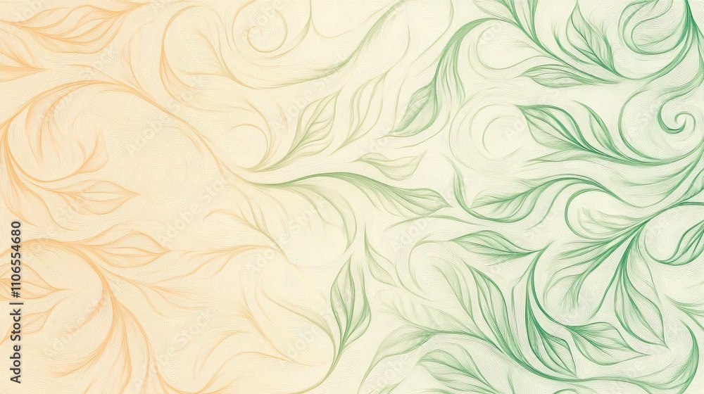 Abstract Floral Pattern with Peach and Green Line Art on Cream Background Abstract Floral Pattern with Peach and Green Line Art on Cream Background