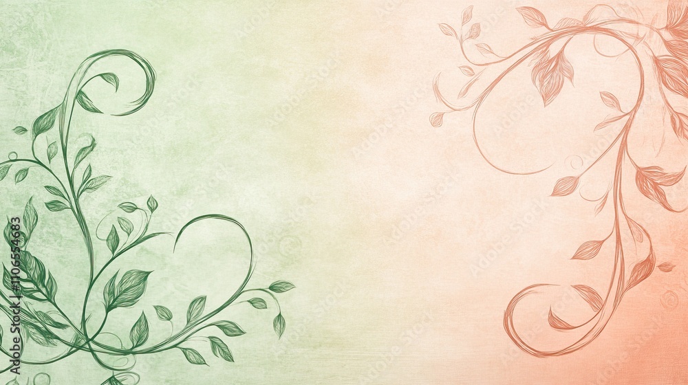 Elegant floral design on a soft green and peach ombre background. Elegant floral design on a soft green and peach ombre background.