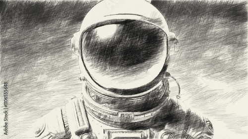 black and white of spaceman