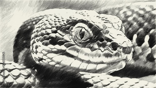 drawing black and white of snake head