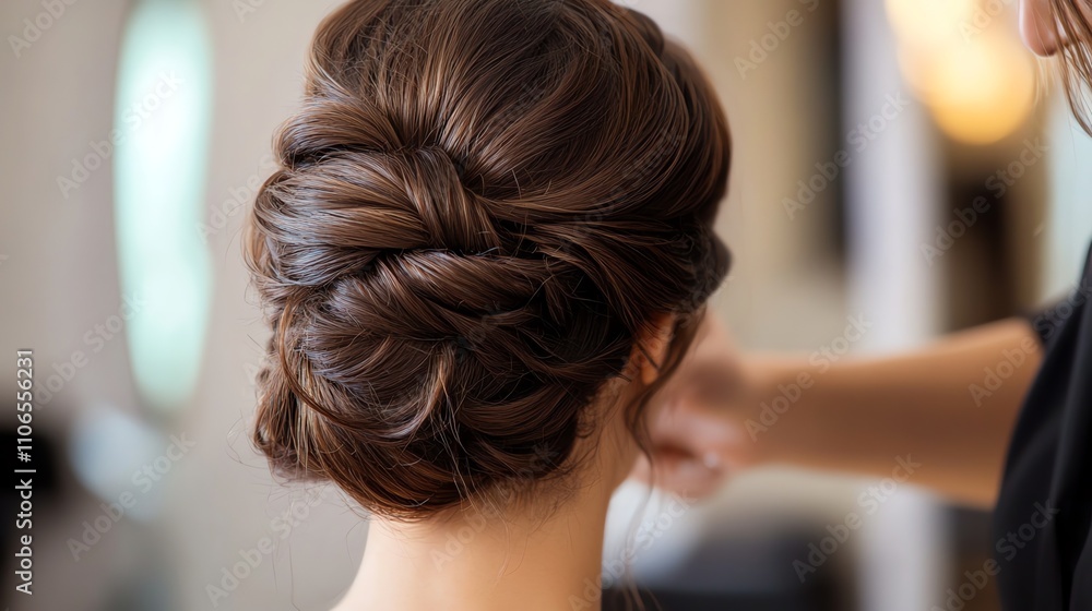 A hairdresser styles a woman's hair in a salon. A hairdresser styles a woman's hair in a salon.