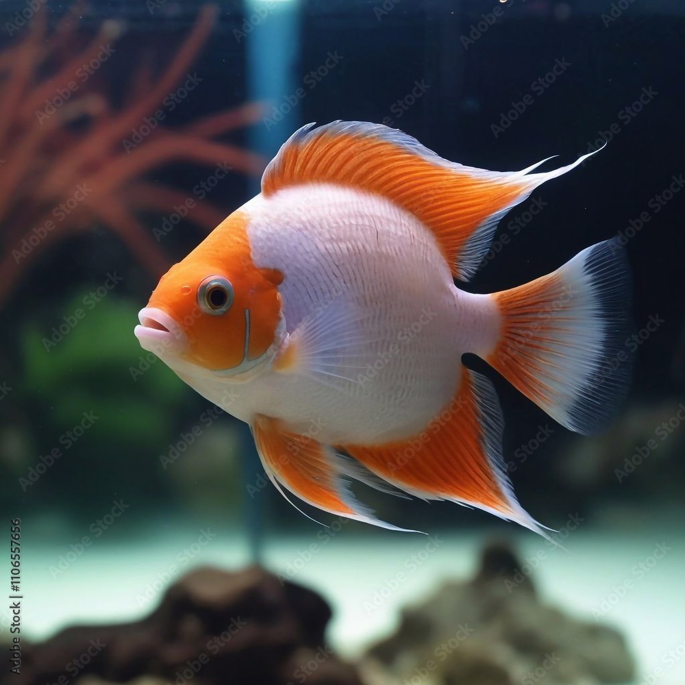 A beautiful bright aquarium fish of small size in the water A beautiful bright aquarium fish of small size in the water