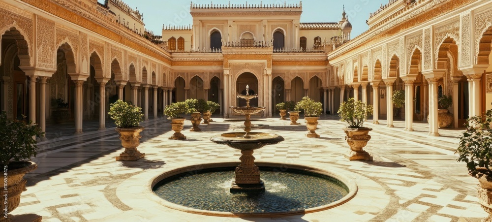 Obraz premium Serene Courtyard: Architectural Marvel of Moorish Design