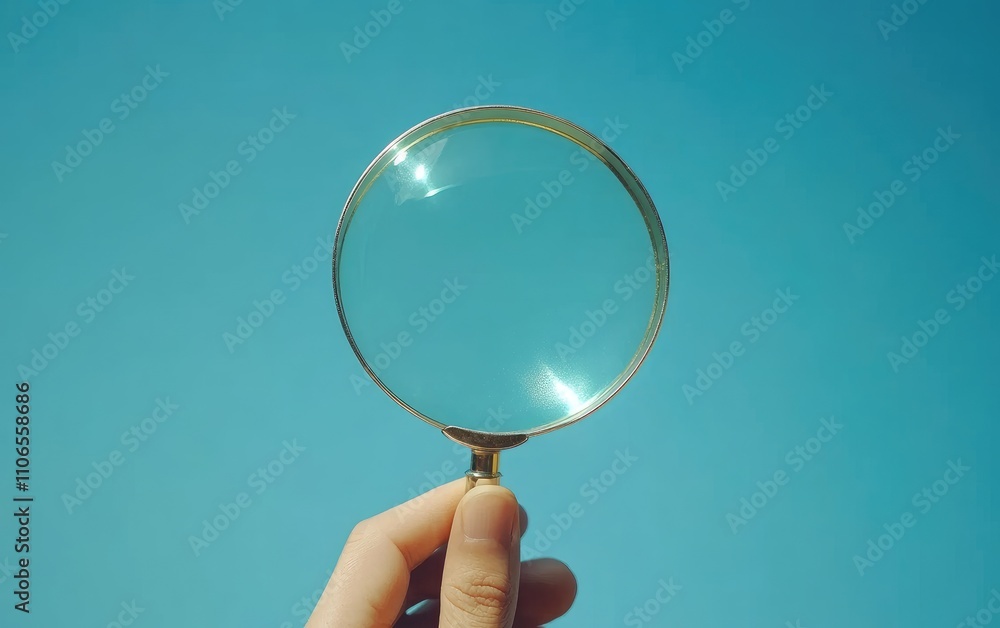 A person is holding a magnifying glass up to the sky A person is holding a magnifying glass up to the sky