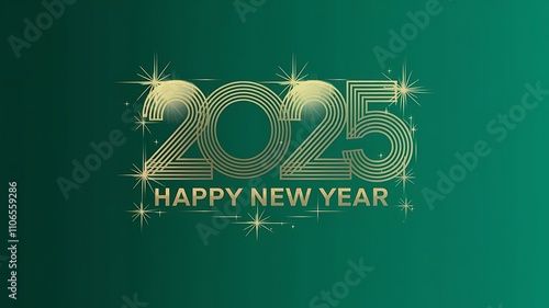 A black and gold 2025 Happy New Year text with sparkling stars on a green background Happy new Year 2025, Banner template for 2025 header websites, 2025 celebration template created with generative ai photo