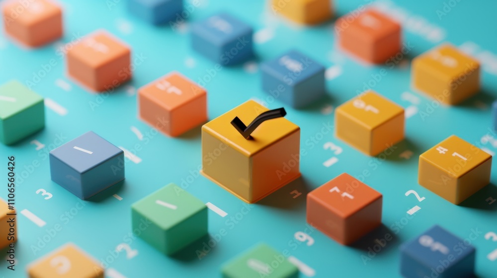 A colorful keyboard with a highlighted yellow key, suggesting interactivity or selection. A colorful keyboard with a highlighted yellow key, suggesting interactivity or selection.