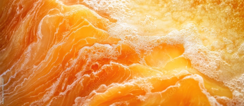Salmon meat texture close-up, showing intricate details of the orange flesh and marbling, macro photography