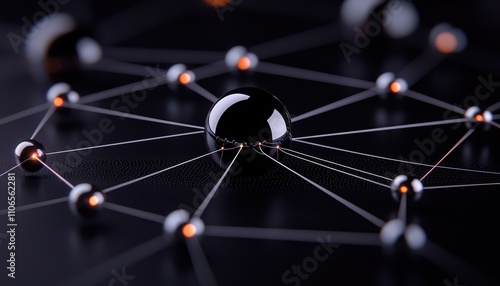 A close-up of a network of connected spheres against a dark background, illustrating concepts of connectivity and science.