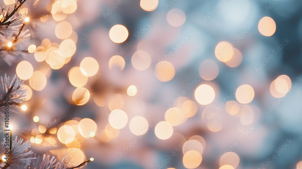 Festive bokeh lights illuminate winter scene. Festive bokeh lights illuminate winter scene.