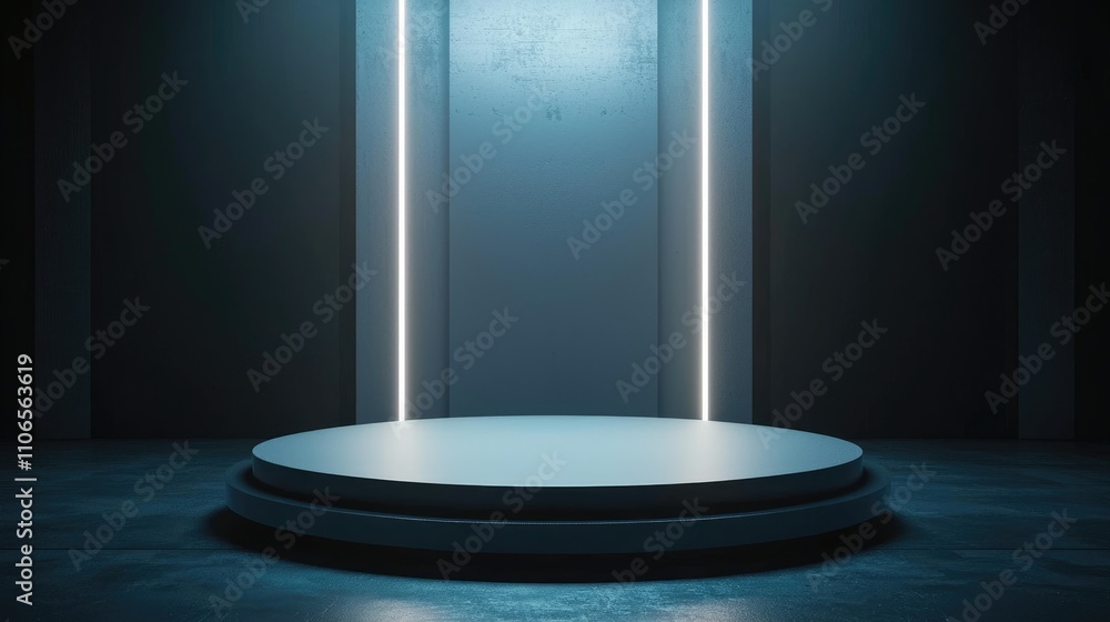 Circular Platform with Neon Lights and Dark Walls Circular Platform with Neon Lights and Dark Walls