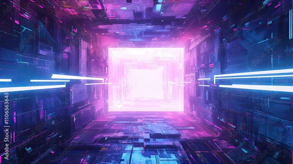 Futuristic Digital Corridor Neon Lights Glowing Brightly Futuristic Digital Corridor Neon Lights Glowing Brightly