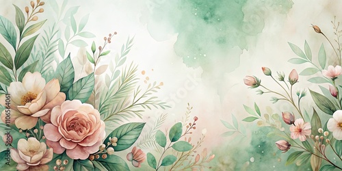 Elegant Watercolor Floral Arrangement with Soft Pastel Hues and Lush Greenery on a Delicate Background