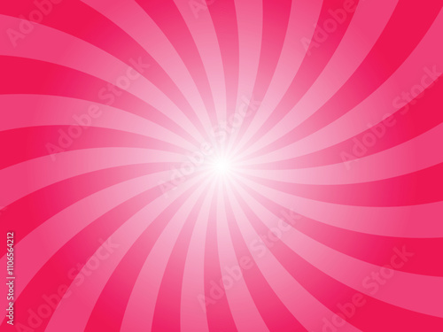 Abstract pink sun ray vector background. Folly red swirl radial beam sunrise or sunset light retro design illustration. Light sunburst glowing background.