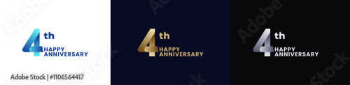 Abstract Twist Logo Anniversary 4th, 4th Happy Anniversary with Colorful Gradient, Luxury Gold and Elegant Silver
