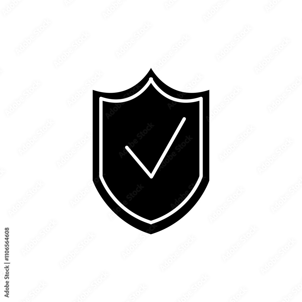 Shield with check mark, vector flat black simple trendy style illustration for web and app..eps Shield with check mark, vector flat black simple trendy style illustration for web and app..eps