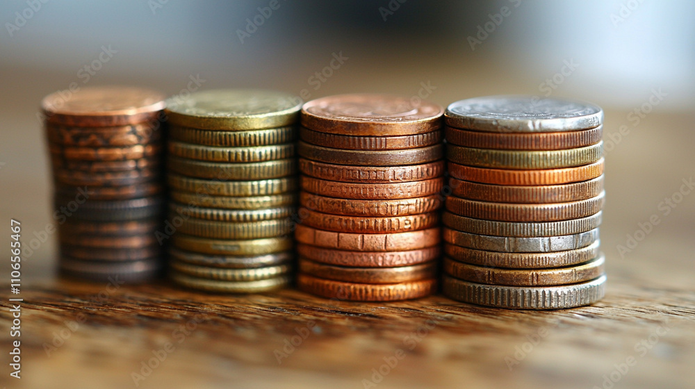 Analyzing ai generated coin stacks business context financial elements indoor setting close-up view economic concepts