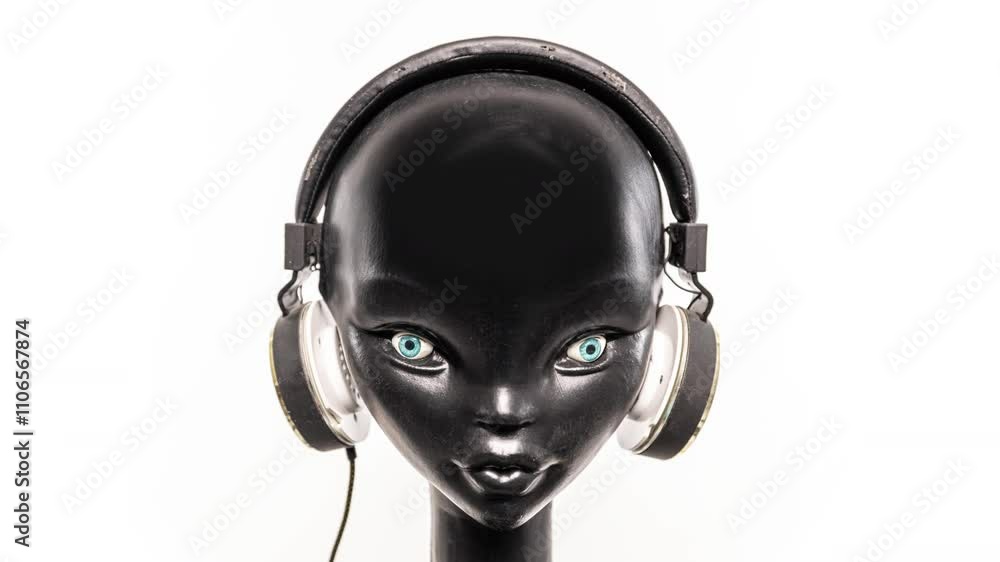 mannequin head with changing retro headphones