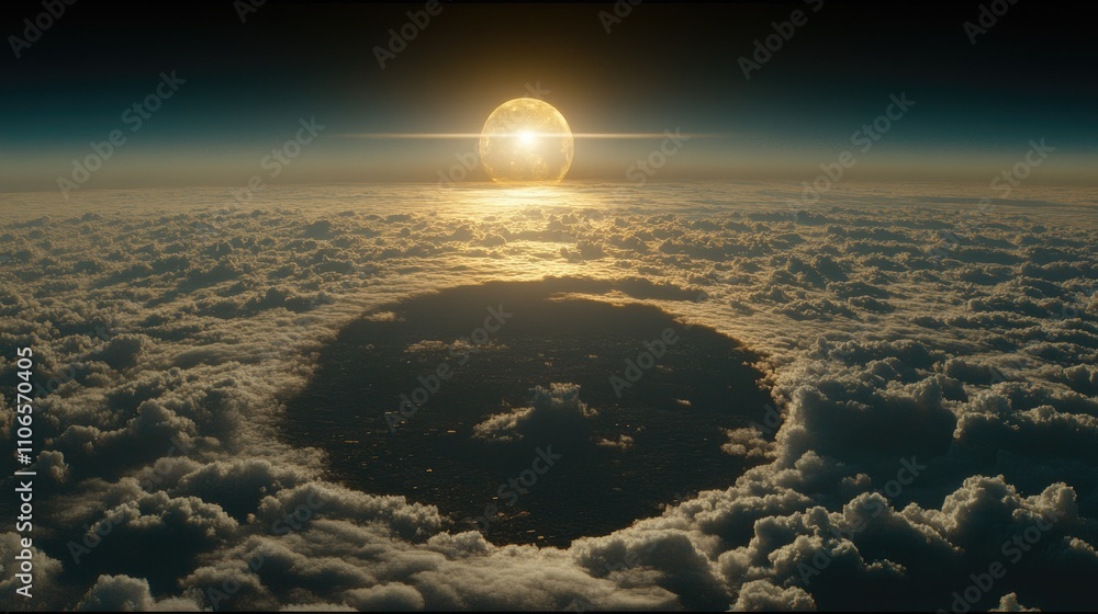 Obraz premium Stunning Sunrise Over Clouds with Unique Circular Shadow Effect