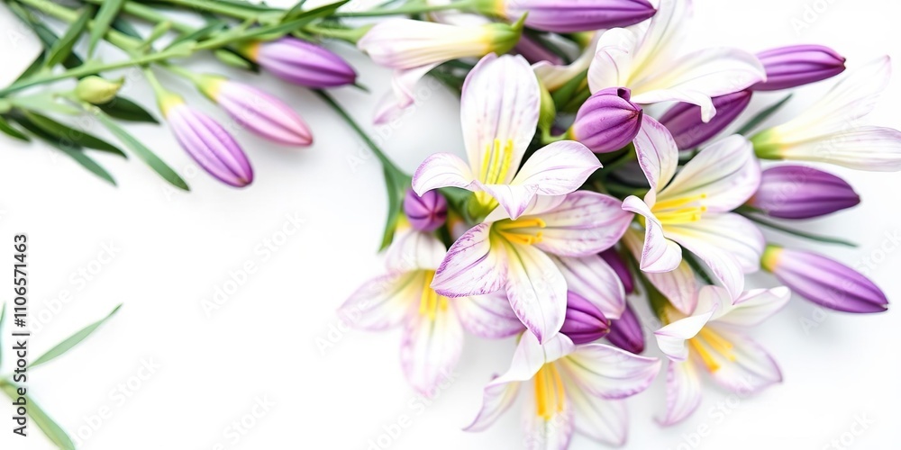 Fototapeta premium Freesia flower bunch on white background, bouquets, small flowers