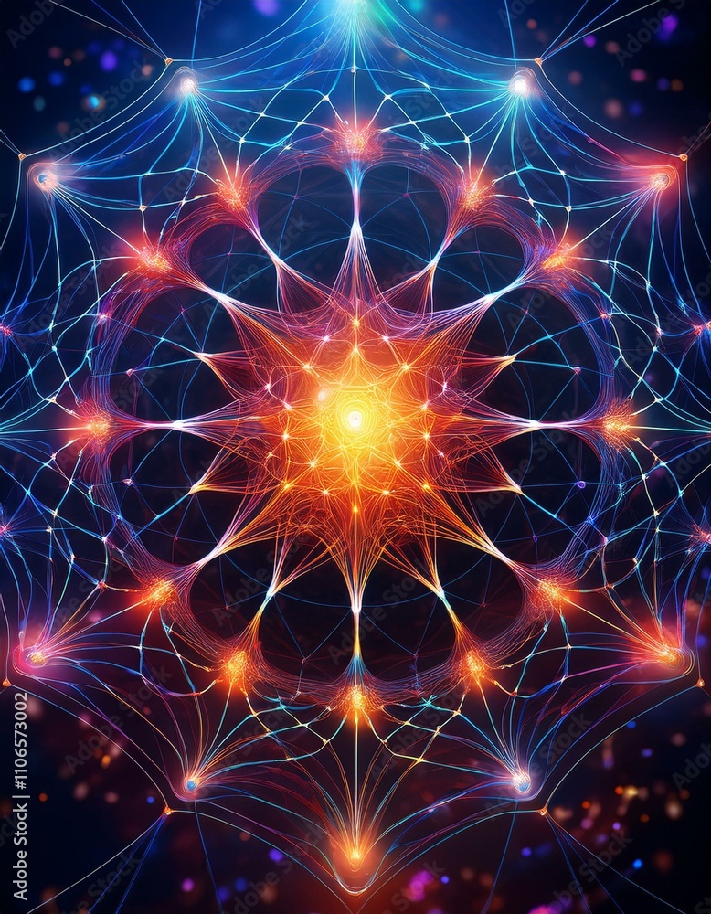 Fototapeta premium Vibrant fractal art: a mesmerizing cosmic web of light and color.