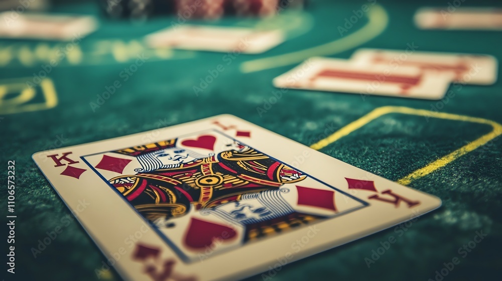 Fototapeta premium The king of diamonds playing card on a green felt table.