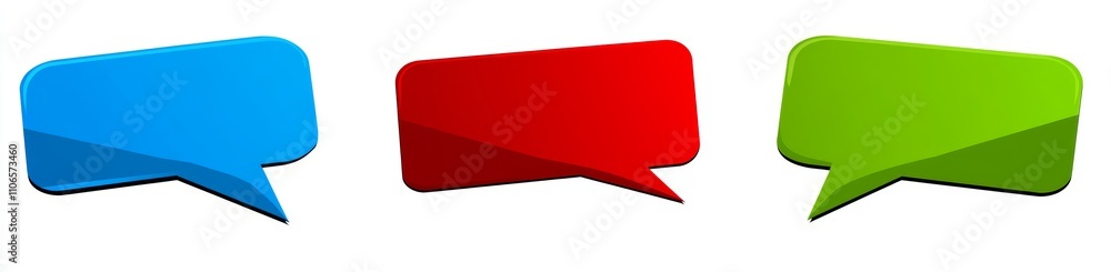 Blank Speech Bubble Labels Set with Colorful Banners in Blue Red Green on White Background Blank Speech Bubble Labels Set with Colorful Banners in Blue Red Green on White Background