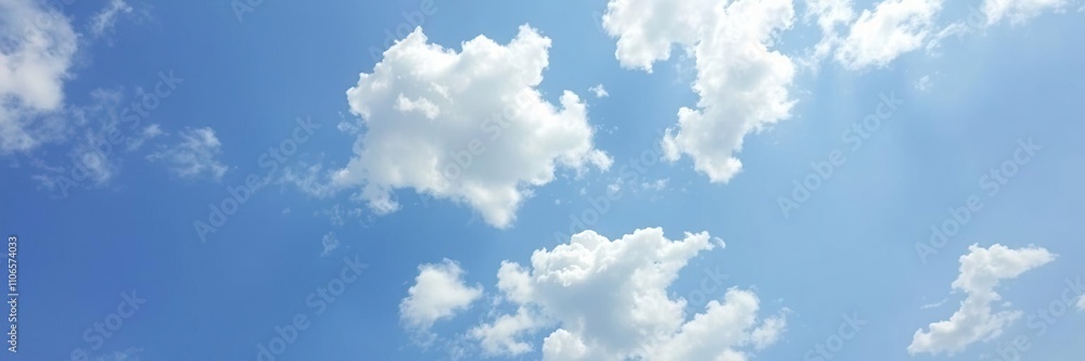 Soft blue summer sky with puffy white clouds, sky, emptiness Soft blue summer sky with puffy white clouds, sky, emptiness