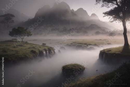 Painted - Foggy Environment Landscape - Nature