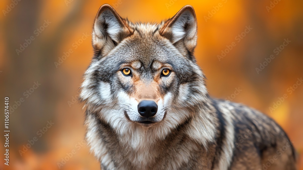 Fototapeta premium Close up portrait of a wolf looking intently at the camera.