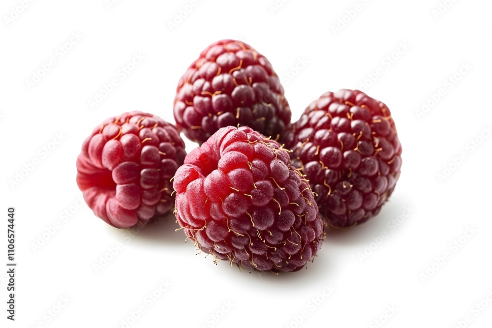 A cluster of plump red raspberries A cluster of plump red raspberries