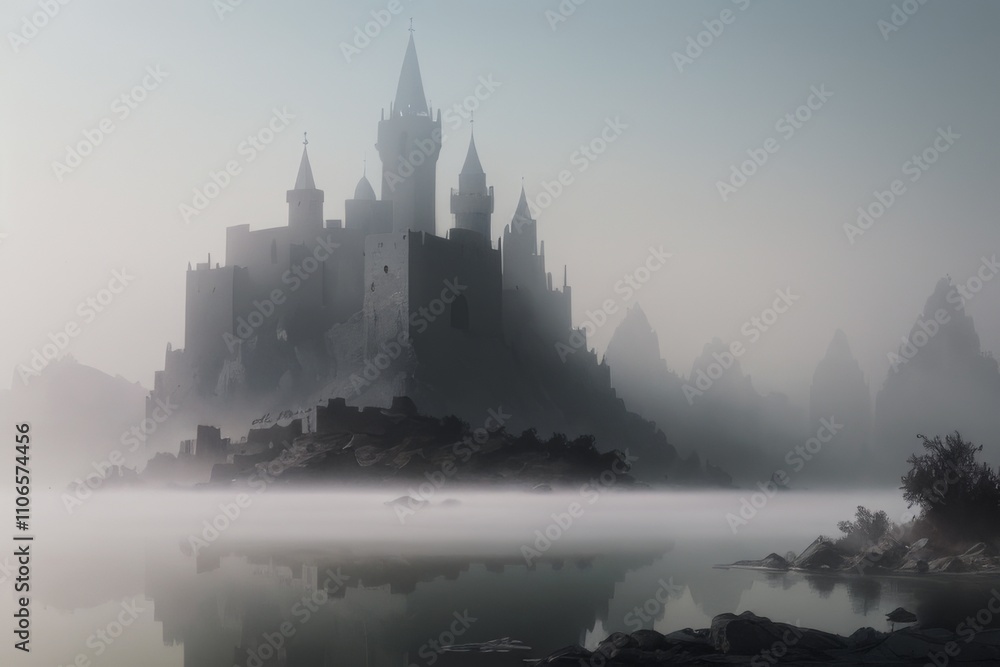 Naklejka premium Painted - Foggy Environment Landscape - Nature