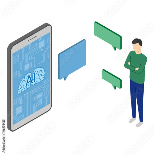 AIチャットと会話する男性