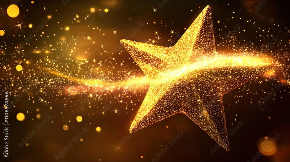 A Glittering Gold Star Trails Across A Dark Background A Glittering Gold Star Trails Across A Dark Background