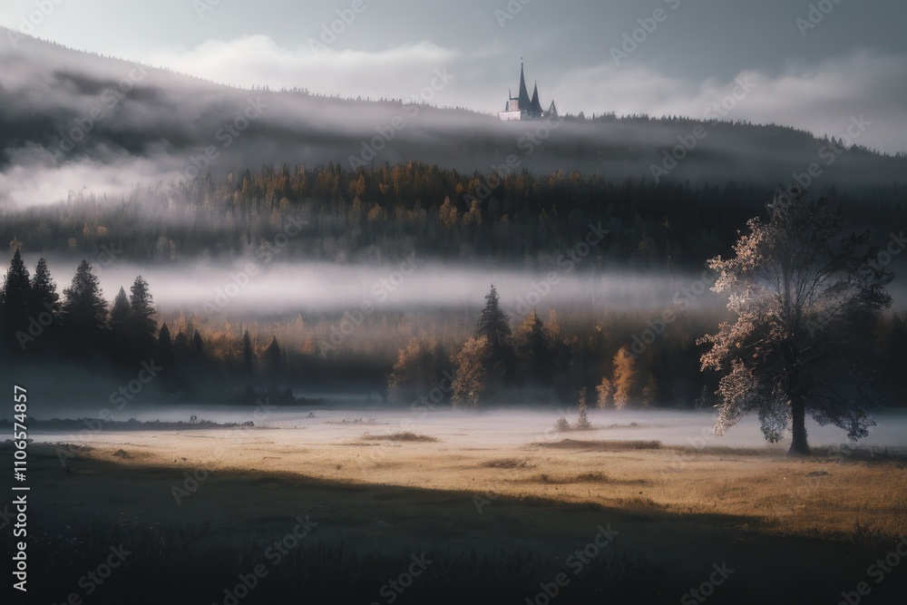 Fototapeta premium Painted - Foggy Environment Landscape - Nature